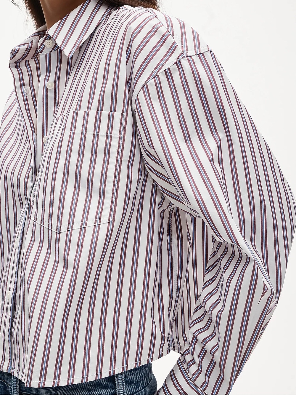 NWT J Crew Etienne Cropped Button Up Shirt in Striped Cotton Poplin - Picture 3 of 7